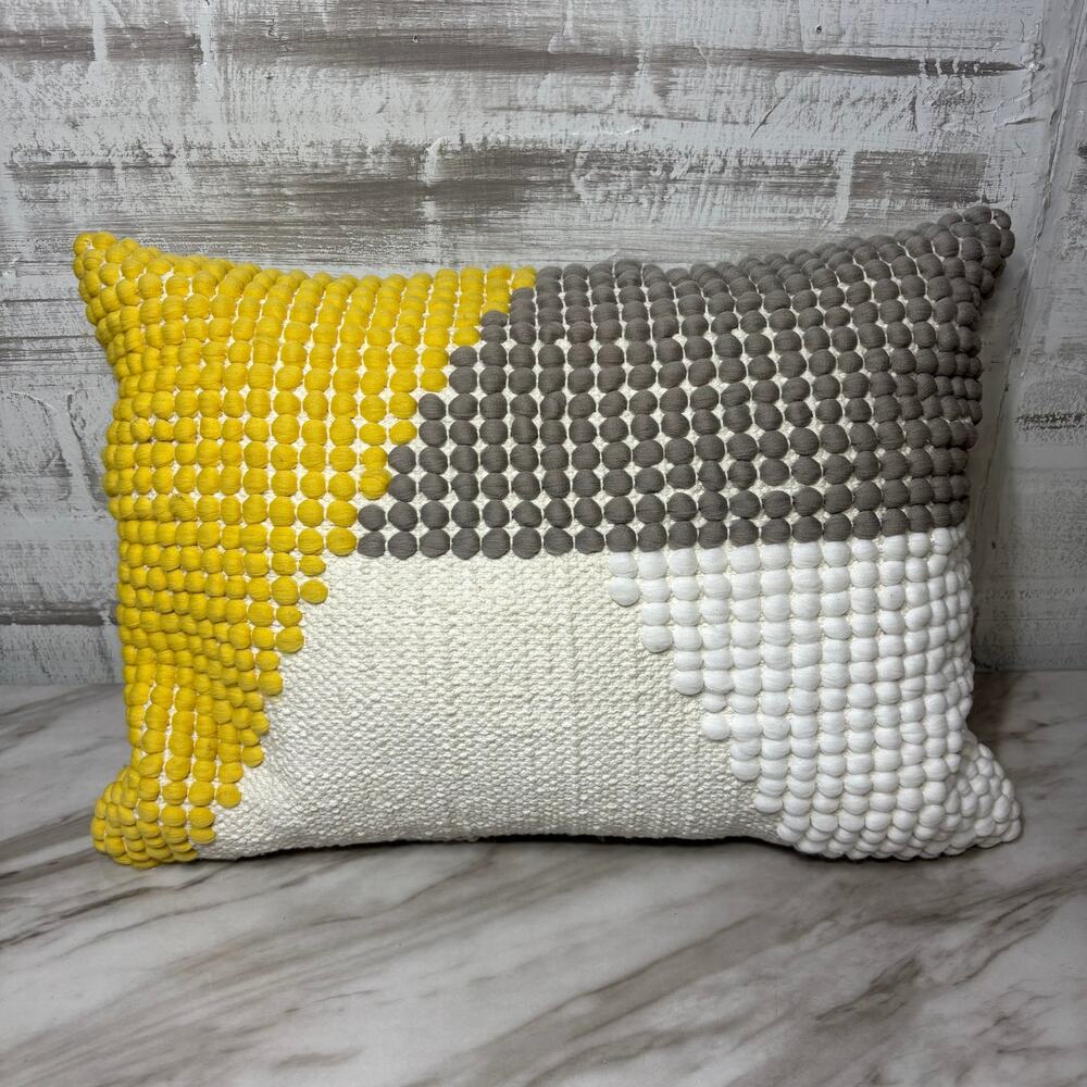Hand Embroidered Wool Geometric Textured Throw Pillow